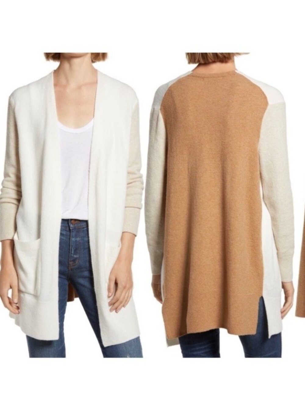 Madewell Kent Colorblock Cardigan Sweater in Heather Timber Womens M Wool Alpaca